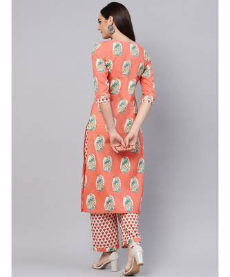 Salmon Printed Kurta With Printed Palazzo Pants 5