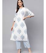 White Printed Kurta With Lining Printed Palazzo Pants