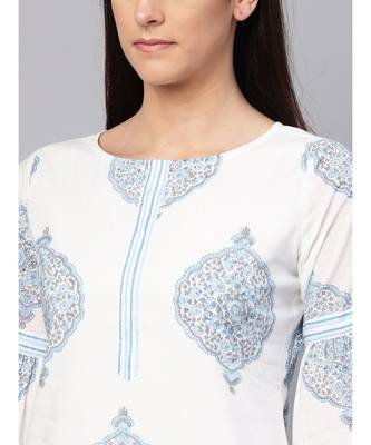 White Printed Kurta With Lining Printed Palazzo Pants 2