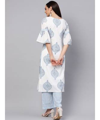 White Printed Kurta With Lining Printed Palazzo Pants 5