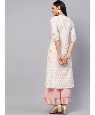 Gold Print Kurta With Baby Pink Printed Palazzo 5