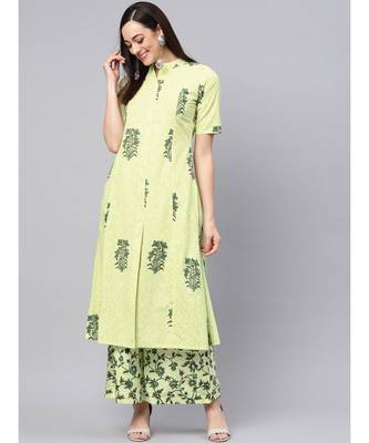 Hand Block Lemon Yellow Kurta With Palazzo 1
