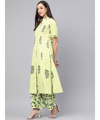 Hand Block Lemon Yellow Kurta With Palazzo 4