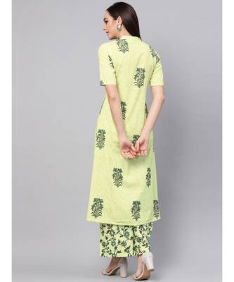 Hand Block Lemon Yellow Kurta With Palazzo 5