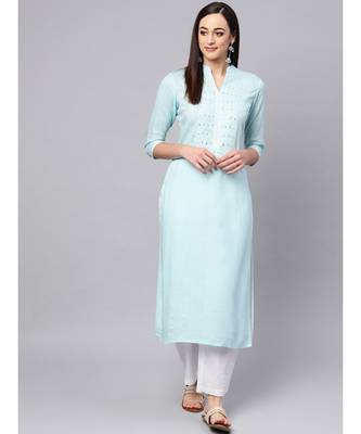 Sky Blue Embroidered Kurta With White Palazzo Pants 1