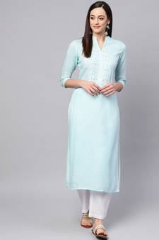 Sky Blue Embroidered Kurta With White Palazzo Pants