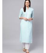 Sky Blue Embroidered Kurta With White Palazzo Pants