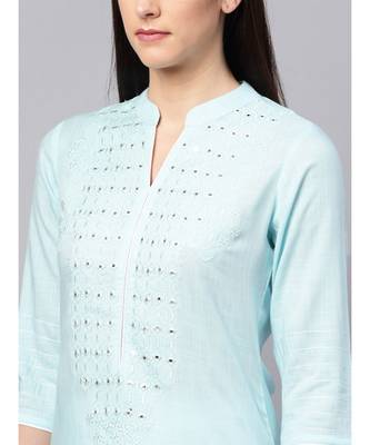 Sky Blue Embroidered Kurta With White Palazzo Pants 2