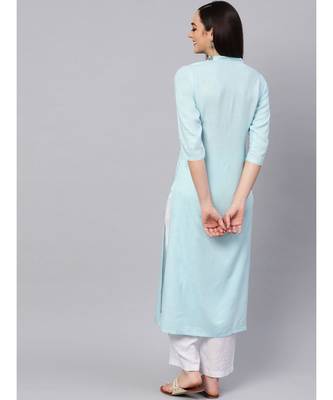 Sky Blue Embroidered Kurta With White Palazzo Pants 5
