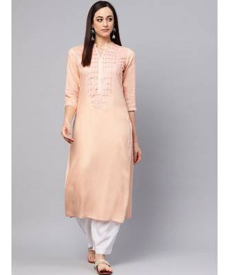 Cantaloupe Embroidered Kurta With White Pants Set 1