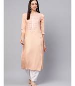 Cantaloupe Embroidered Kurta With White Pants Set