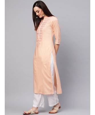 Cantaloupe Embroidered Kurta With White Pants Set 4