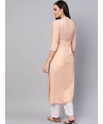 Cantaloupe Embroidered Kurta With White Pants Set 5
