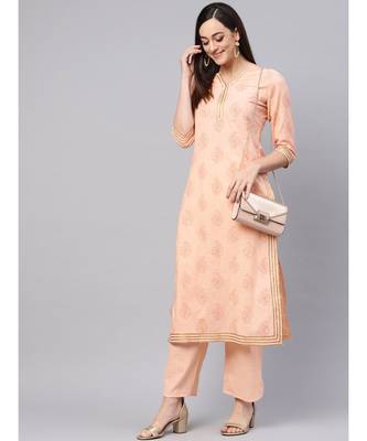 Cantaloupe Printed Kurta With Solid Palazzo Pants 1