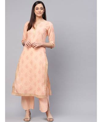 Cantaloupe Printed Kurta With Solid Palazzo Pants 4