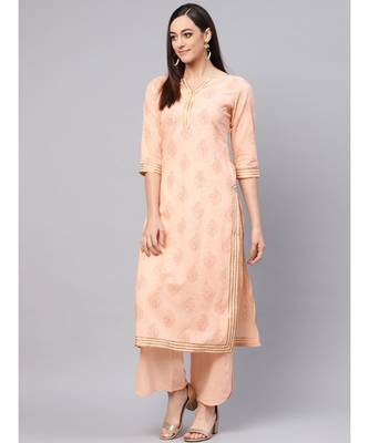 Cantaloupe Printed Kurta With Solid Palazzo Pants 5