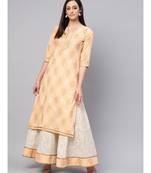 Saffron Printed Kurta With Gold Print Skirt