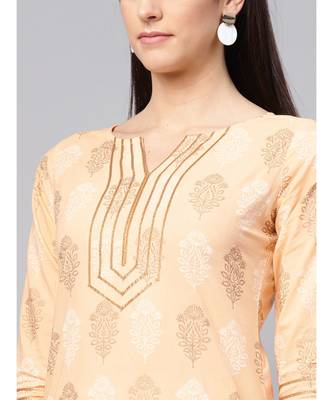 Saffron Printed Kurta With Gold Print Skirt 2