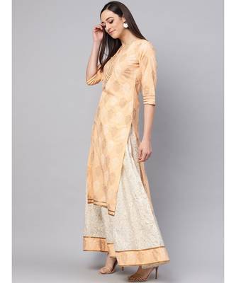 Saffron Printed Kurta With Gold Print Skirt 4