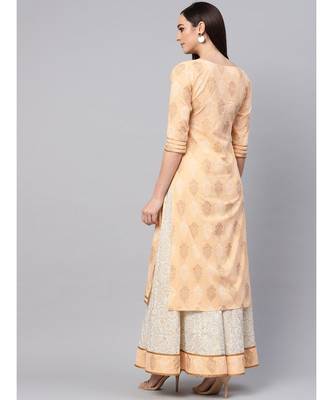 Saffron Printed Kurta With Gold Print Skirt 5