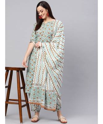 Hand Block  Jaal Print Kurta With Printed Salwar And Dupatta 1