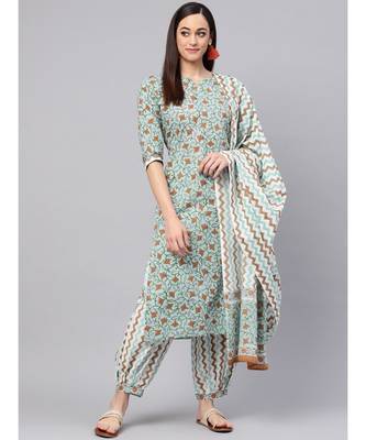 Hand Block  Jaal Print Kurta With Printed Salwar And Dupatta 5