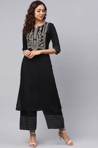 Embroidered Kurta With Palazzo Pants