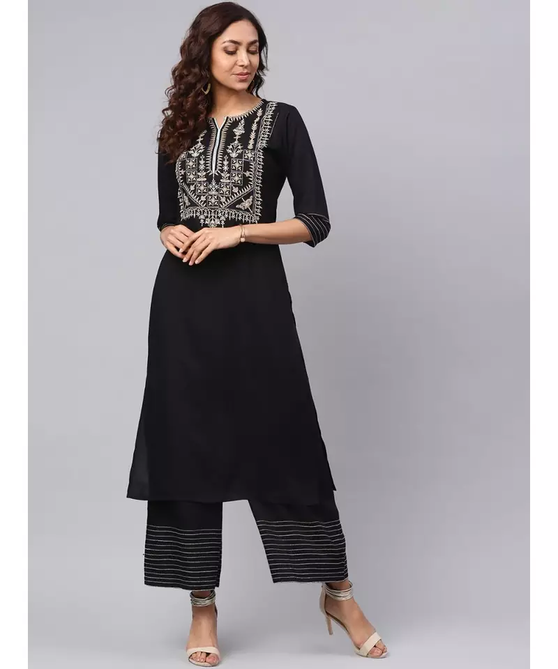 Embroidered Kurta With Palazzo Pants