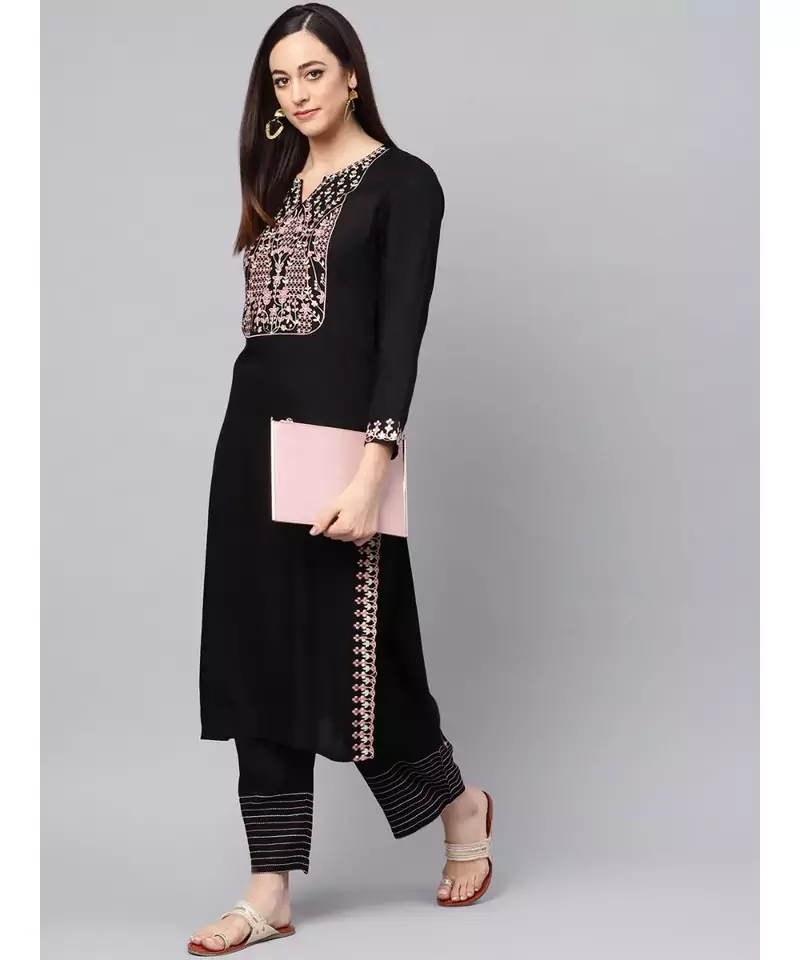 Embroidered Kurta With Palazzo Pants