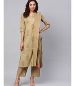 Gold Print Kurta With Printed Palazzo Pants And Dupatta