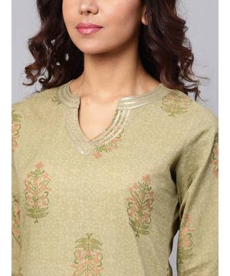 Gold Print Kurta With Printed Palazzo Pants And Dupatta 2
