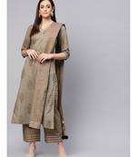 Gold Print Kurta With Printed Palazzo Pants And Dupatta