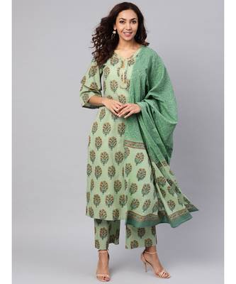 Hand Block Print Kurta With Dupatta And Printed Palazzo Pants 1