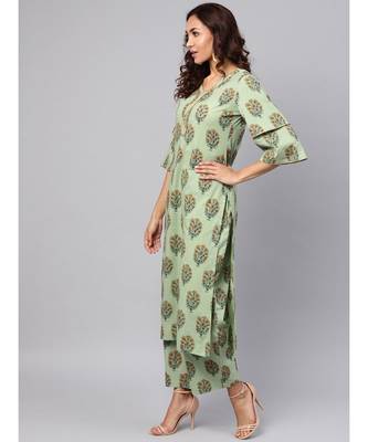 Hand Block Print Kurta With Dupatta And Printed Palazzo Pants 5