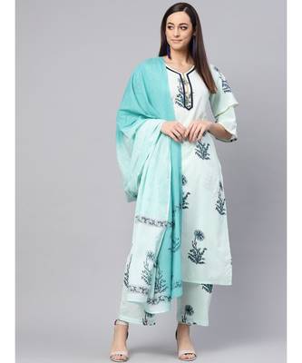 Hand Block Print Kurta With Dupatta And Printed Palazzo Pants 1