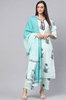 Hand Block Print Kurta With Dupatta And Printed Palazzo Pants