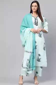Hand Block Print Kurta With Dupatta And Printed Palazzo Pants