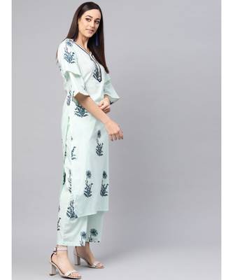 Hand Block Print Kurta With Dupatta And Printed Palazzo Pants 5