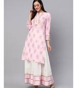 Baby Pink Printed Kurta With Gold Print Skirt