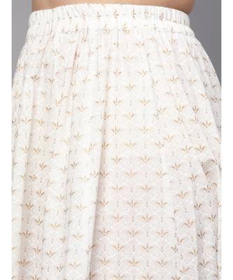 Baby Pink Printed Kurta With Gold Print Skirt 3