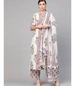 White Floral Booti Kurta With Dupatta & Printed Palazzo Pants