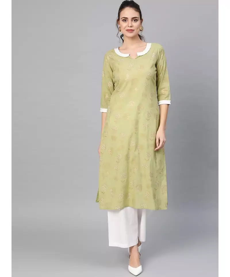 Sage Green Gold Print Kurta Set