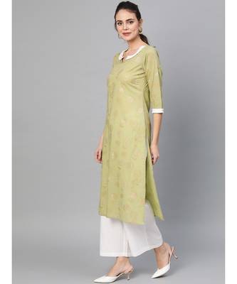 Sage Green Gold Print Kurta Set 3