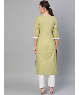 Sage Green Gold Print Kurta Set 4