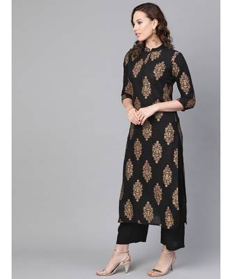 Black Gold Print Kurta Set 3