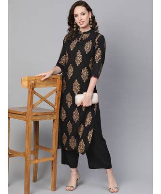 Black Gold Print Kurta Set 5