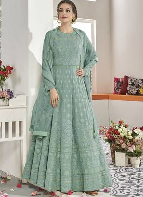 Aqua Blue Faux Georgette Anarkali Salwar Kameez 1