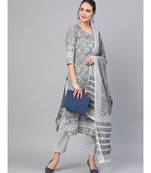 Grey & Black Print Kurta Set With Dupatta