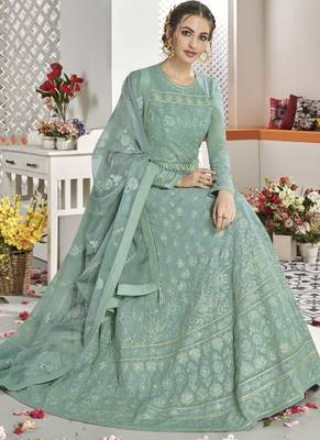 Aqua Blue Faux Georgette Anarkali Salwar Kameez 2