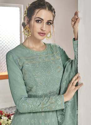 Aqua Blue Faux Georgette Anarkali Salwar Kameez 4